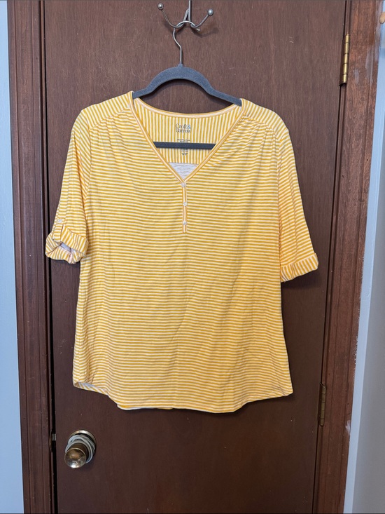 Croft & Barrow Tops - Croft & Barrow Yellow and White Striped V-Neck Top